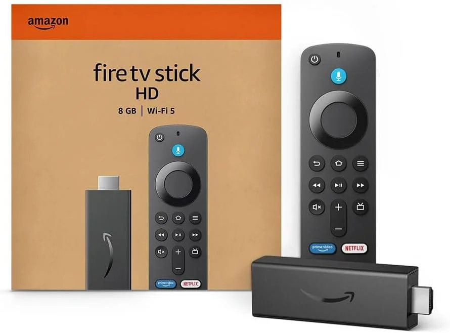 Amazon Fire TV Stick HD with Alexa Voice Remote and packaging