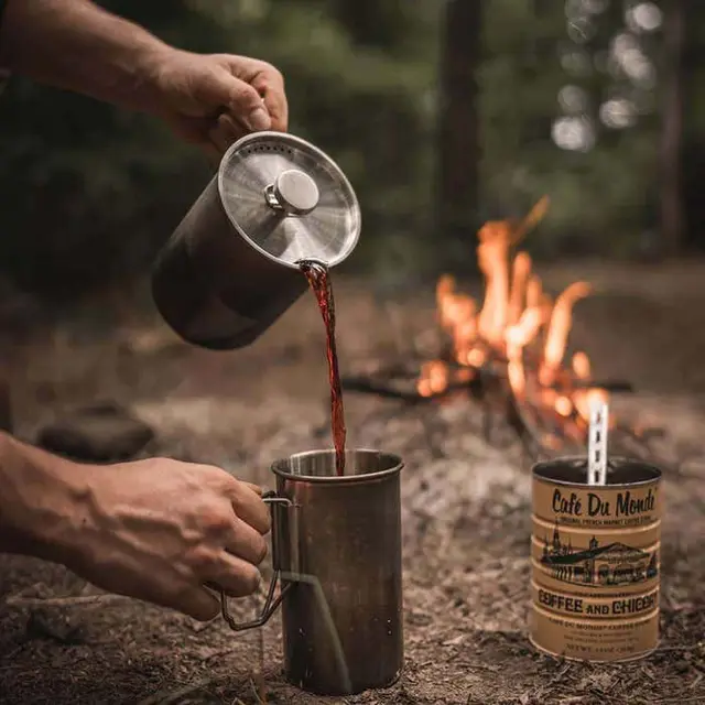 Compact camp coffee press kit