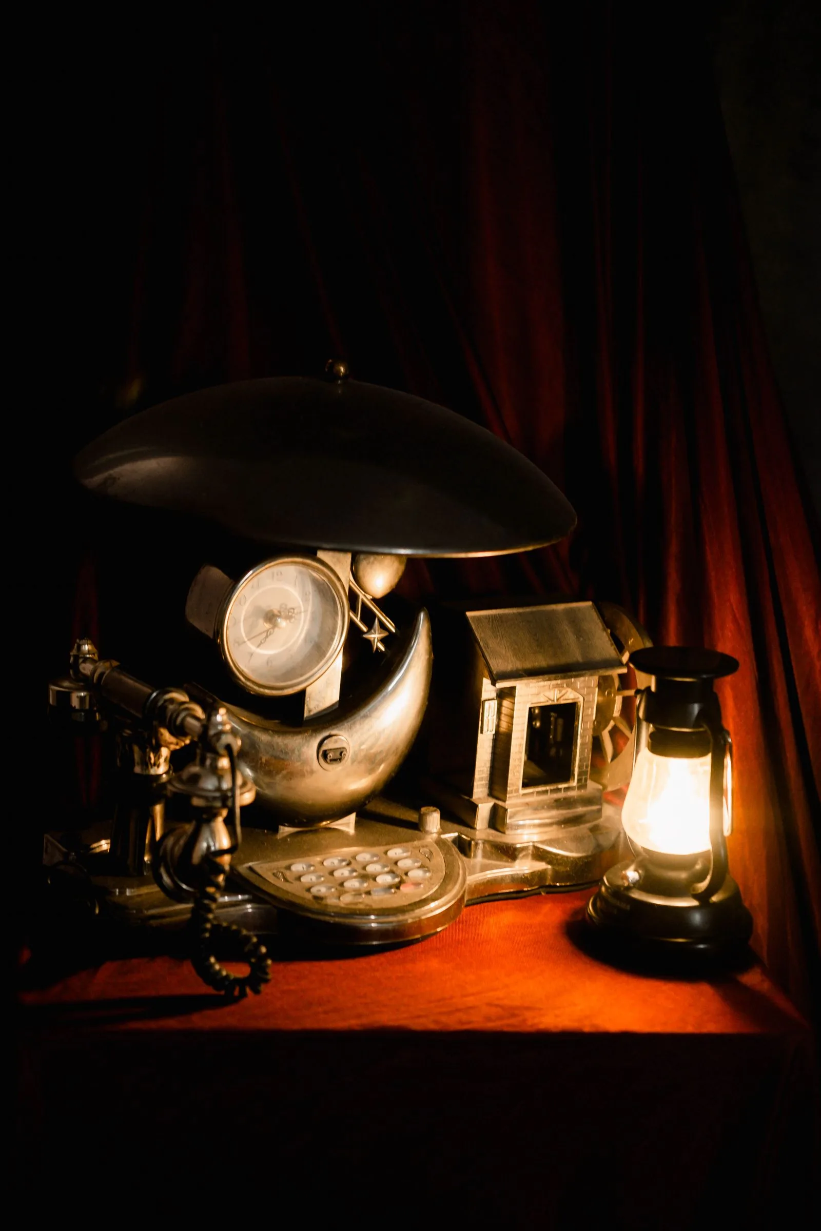 Vintage industrial room with warm lighting for escape-room mood