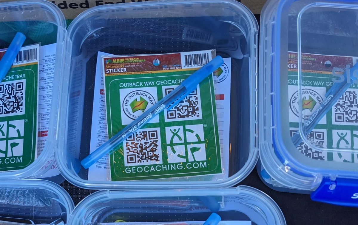 Outback Way geocache starter kit with log card and pen
