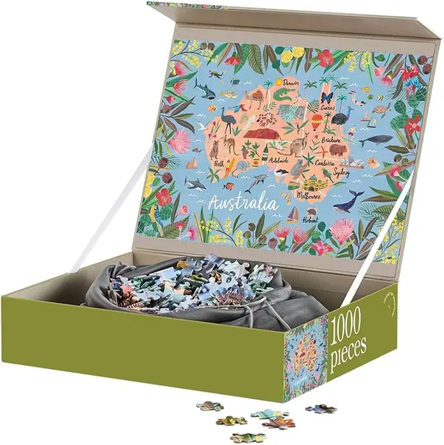 Art-grade 1000-piece botanical jigsaw in a linen gift pouch