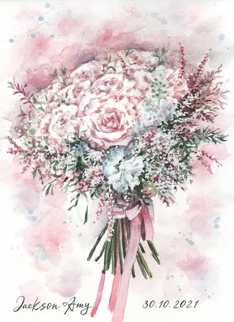 Custom watercolour painting of a bridal bouquet