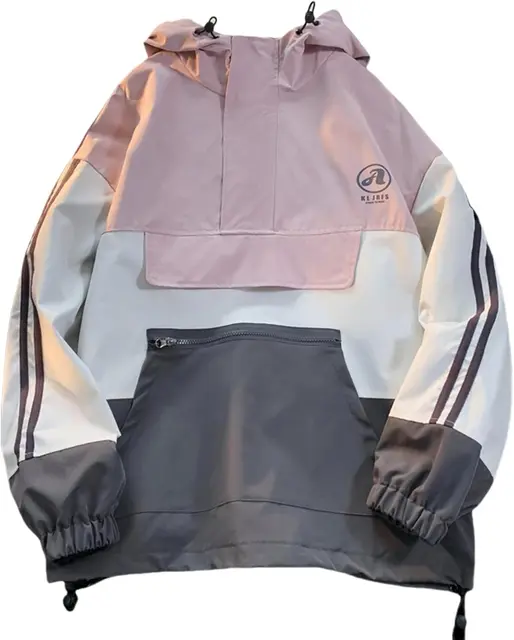 Colour-blocked hooded windbreaker jacket