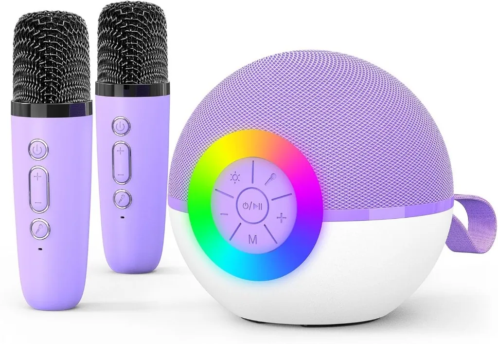 goopow Mini Karaoke Machine (Purple, 2 Mics)