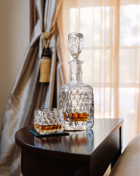 Hand-blown American glass whiskey decanter for the evening pour