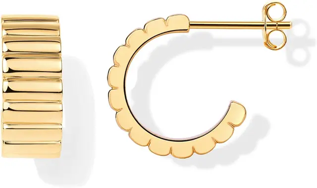 Chunky gold hoop huggie earrings