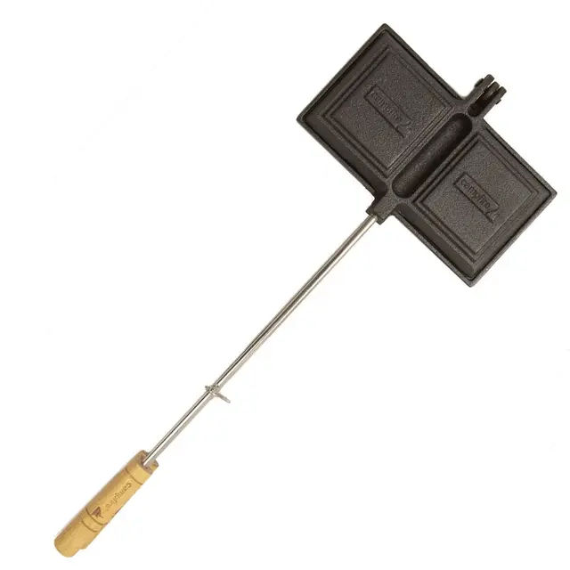 Cast-iron campfire jaffle iron (long-handle, folding)
