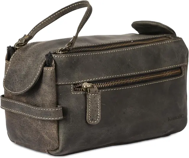 Structured leather travel toiletry / dopp kit