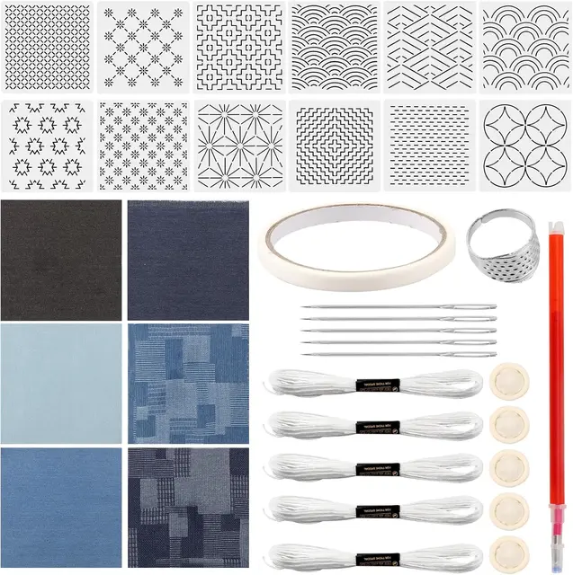Sashiko stencils denim embroidery kit