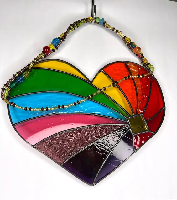Nicky Dierens stained-glass rainbow heart suncatcher