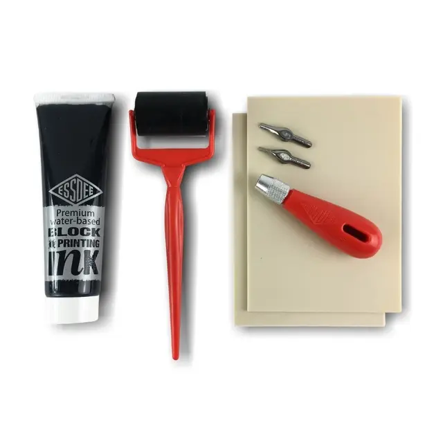 Lino-cut block printing kit for thrift-flip totes