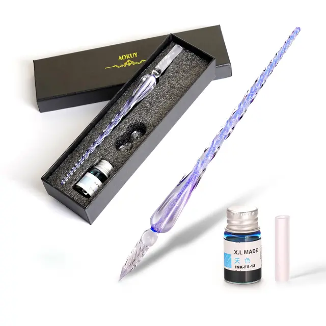Artisan glass dip pen and calligraphy ink set for love notes