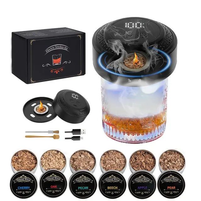 Electric cocktail smoker kit with wood chip flavours