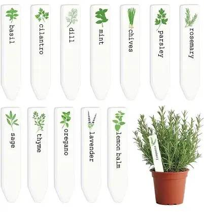 Ceramic plant markers for the herb patch
