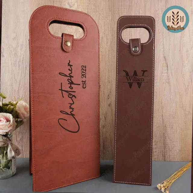 Personalized leather wine tote engraved