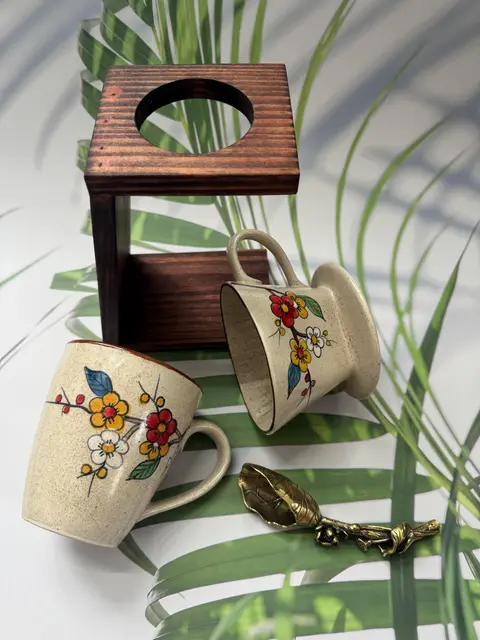 Hand-painted emerald floral ceramic pour-over set