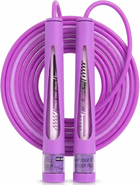 Adjustable kids jump rope with ball-bearing handles and name tag