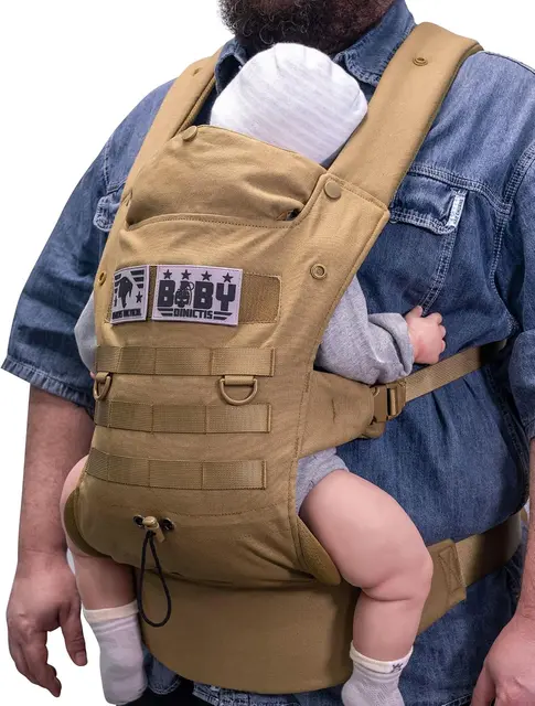 Dad-fit military-style baby carrier in coyote brown