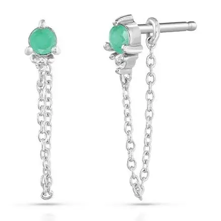 Emerald accent everyday studs or small stone ring (metal-matched)