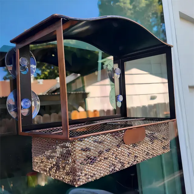 Metal window bird feeder