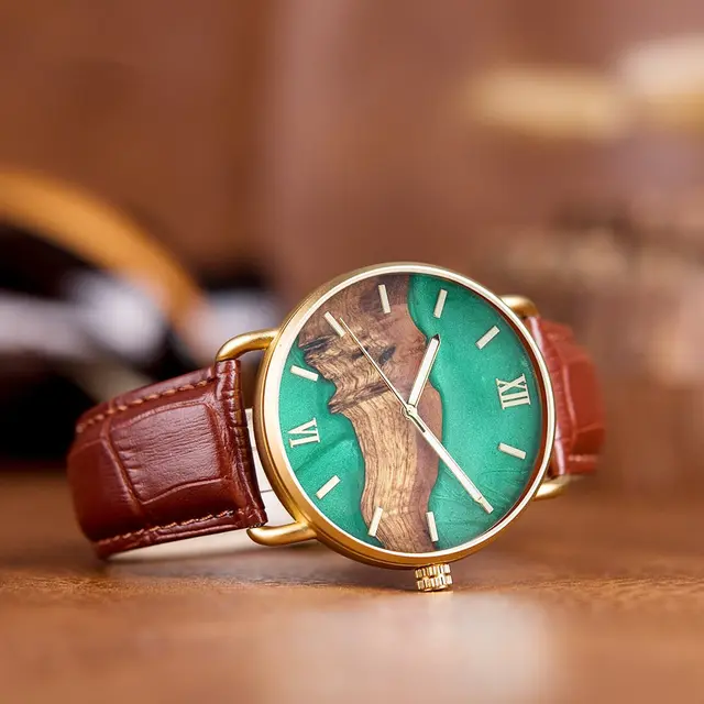 Wood and resin wristwatch for daily wear