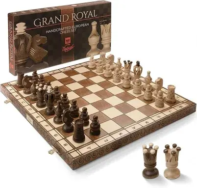 Artisan crafted wooden chess set for coffee table display