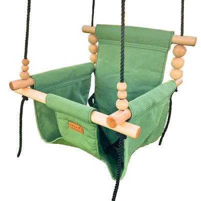 canvas and wood baby swing