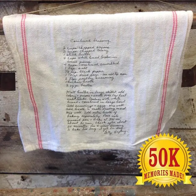Family recipe tea towel printed with a child's handwriting