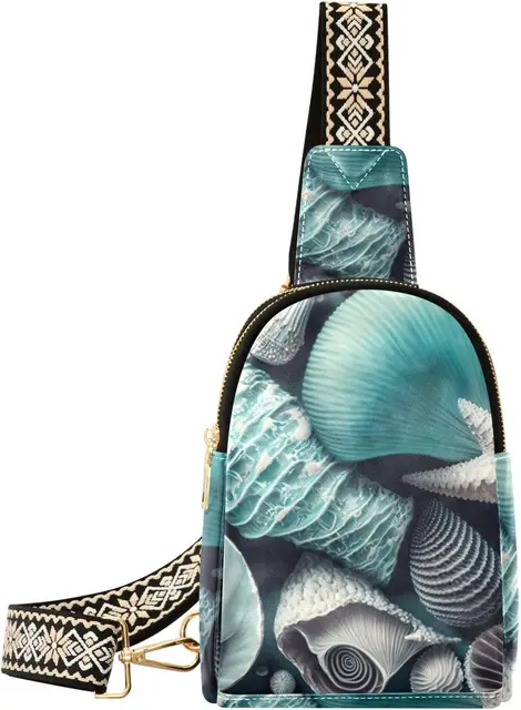 Teal seashell print crossbody sling bag