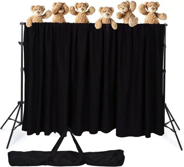 Puppet theater folding stage with four fabric hand puppets