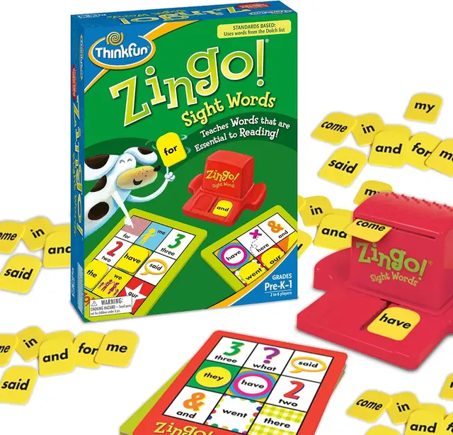 Zingo cooperative bingo game with sight-word tiles