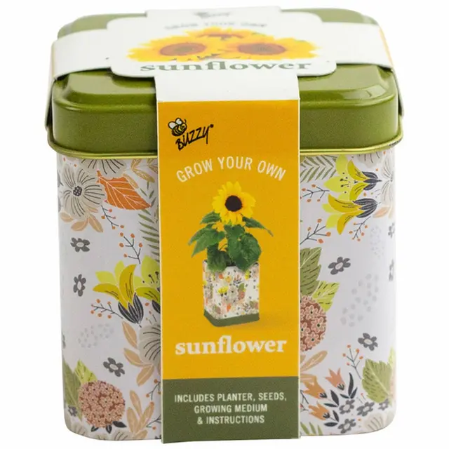 Sunflower seed-to-bloom grow tin with planting card