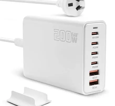 GaN multi-port USB-C travel hub with laptop pass-through