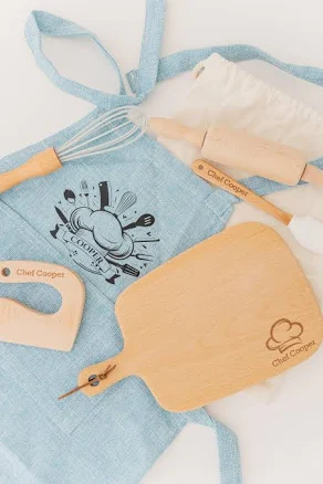 Linen Toddler Apron & Wooden Baking Set in Cream