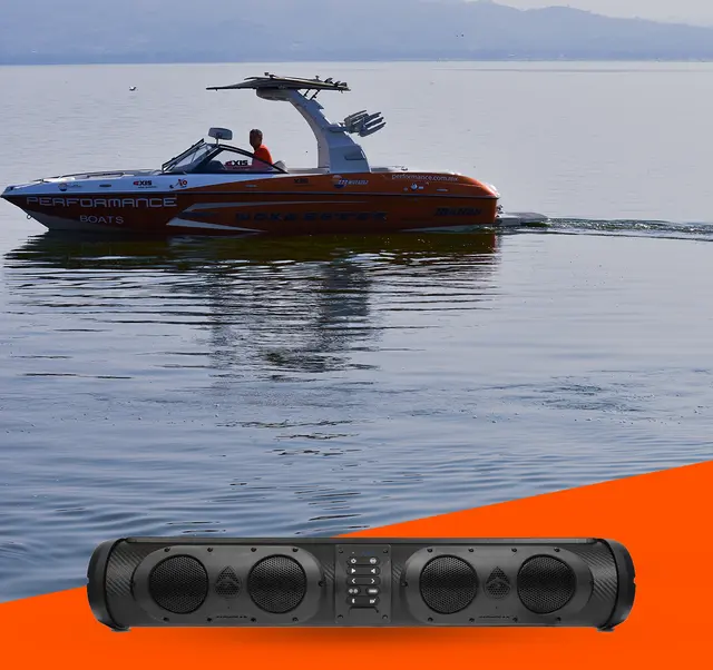 Personalised waterproof speaker with boat playlist