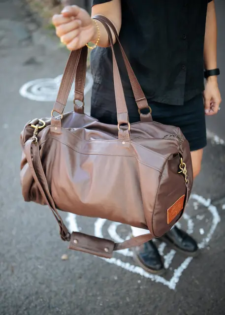 Kangaroo leather weekender duffel for sixties travel