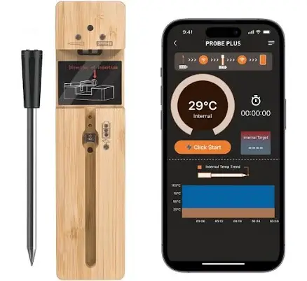Precision wireless meat thermometer (phone alerts, leave-in probe)