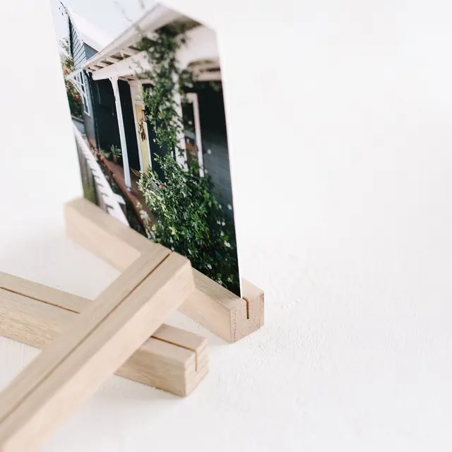 Timber crafted Polaroid display block with rotating slots
