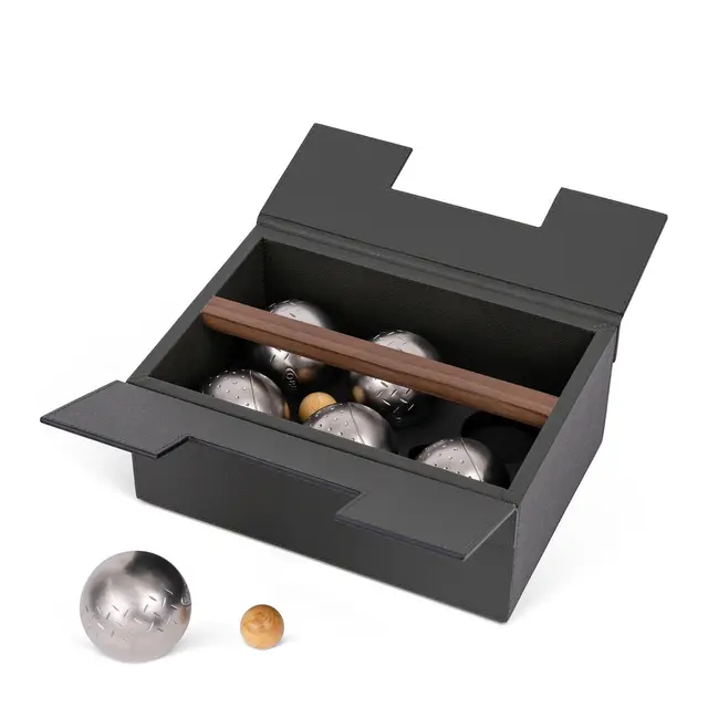 Leather-wrapped bocce ball set for backyard afternoons