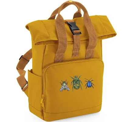 Fun Minibeast Bugs Embroidered Backpack - Two Sizes - More Colours - Recycled - Twin Handle Roll-Top Rucksack