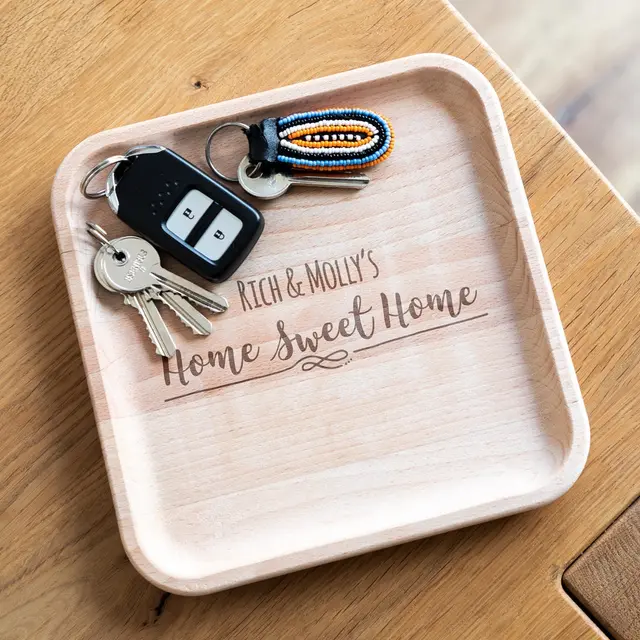 Personalised engraved silver-and-timber valet key fob