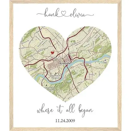 Personalised coordinates map print in timber frame