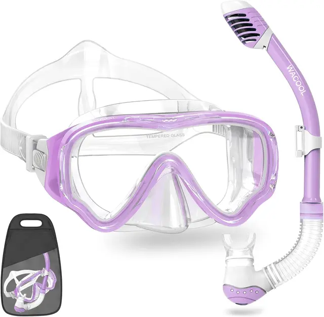 Kids WACOOL snorkel set with anti-fog mask and purge valve