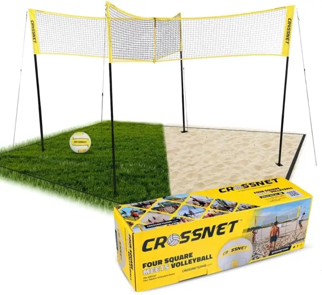 Crossnet four-way volleyball set
