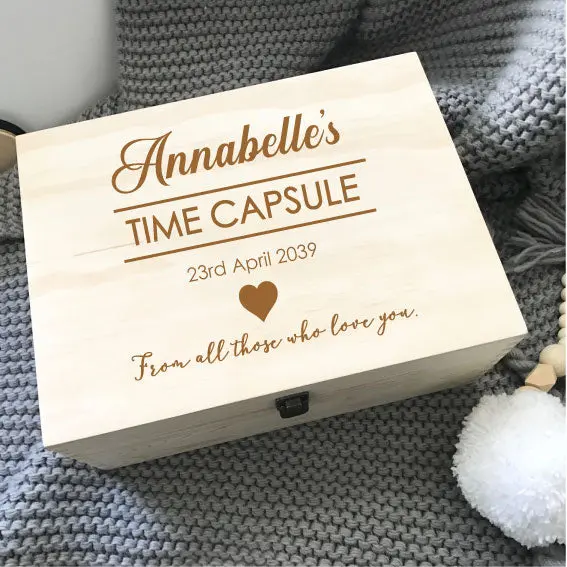 Personalised pine memory box time capsule