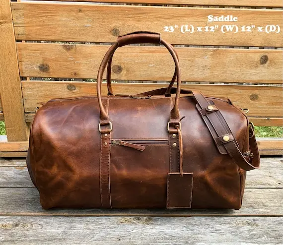 Hand-tooled leather weekender duffel for regional road trips