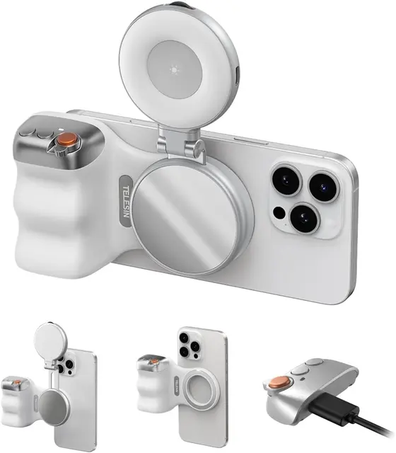 MagSafe-compatible camera shutter grip for phone photography