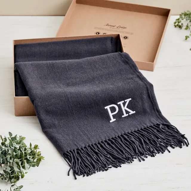 Luxe merino blanket with ruby embroidered initials