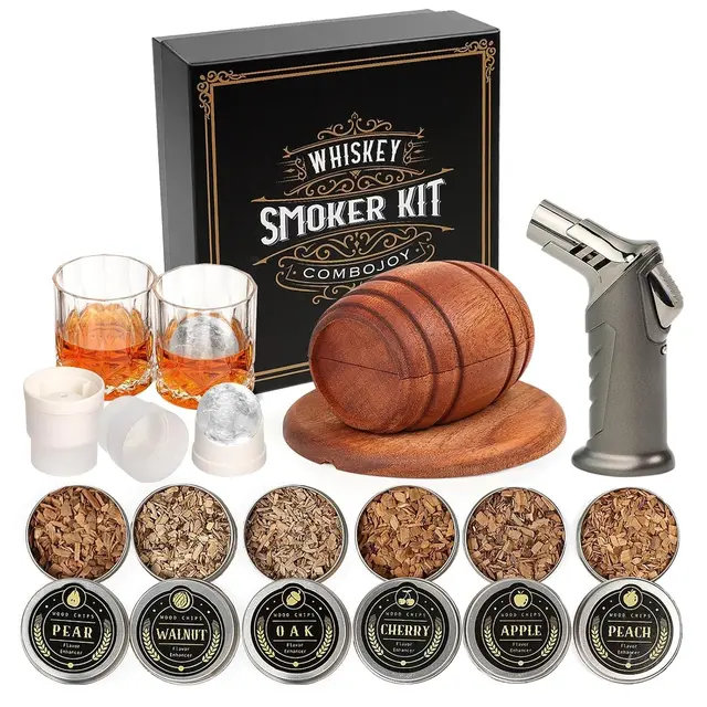 Whiskey smoker kit with hardwood chip tray