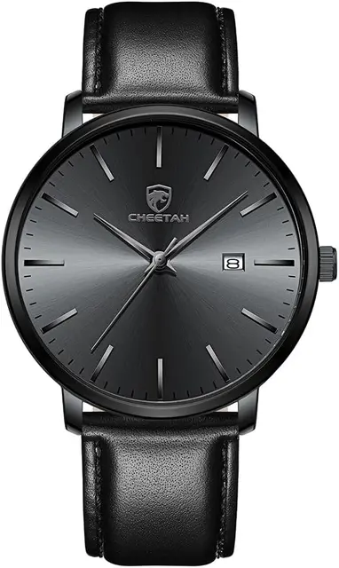 Minimalist leather-strap quartz watch